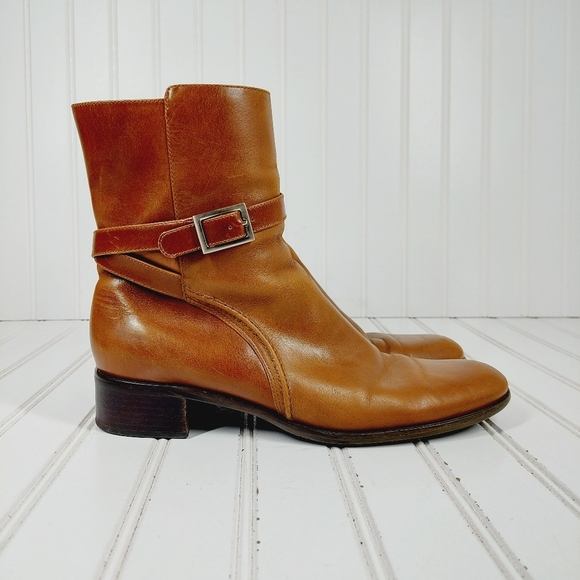 Talbots Narrow  Brown Leather Zip Up Buckle Accent Ankle Booties i923 - Picture 5 of 14